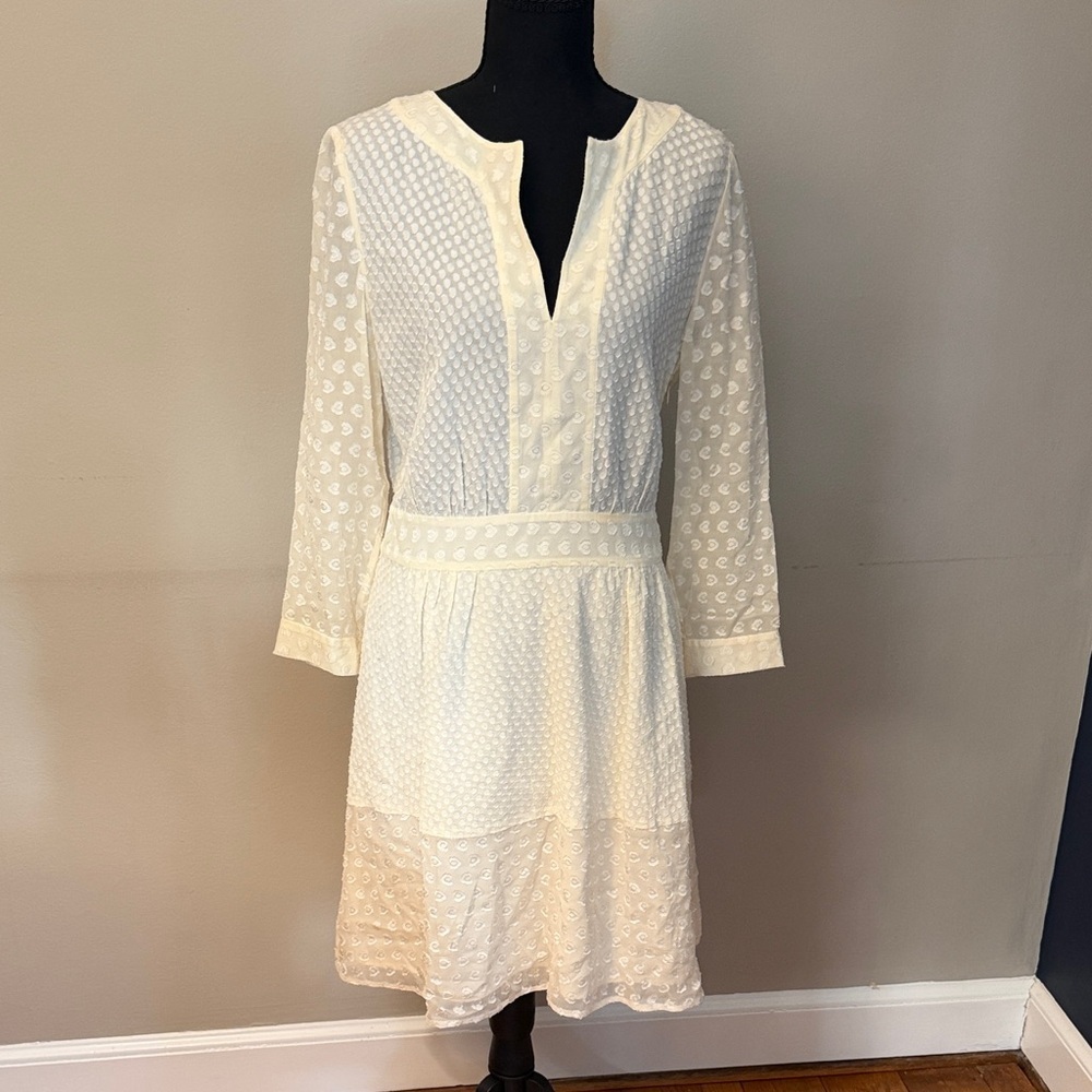Tory Burch Ivory Swiss Dot Dress Size 8. Excellent condition. Side zipper .